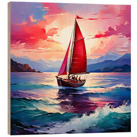 Quadro de madeira The Red Sail Boat - Mango Art