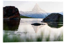 Acrylic print Foggy sunset over Matterhorn and Stellisee lake, Zermatt - Roberto Sysa Moiola