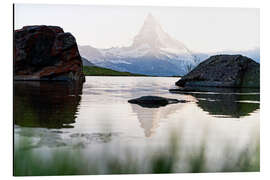 Aluminium print Foggy sunset over Matterhorn and Stellisee lake, Zermatt - Roberto Sysa Moiola