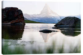 Canvas print Foggy sunset over Matterhorn and Stellisee lake, Zermatt - Roberto Sysa Moiola