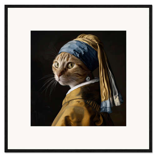 Gerahmter Kunstdruck Die Katze mit dem Perlenohrring