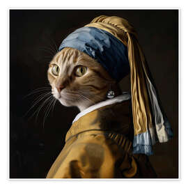 Poster Cat with a Pearl Earring