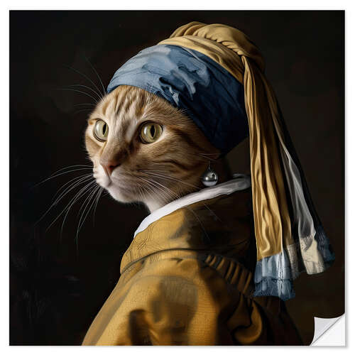 Wandsticker Die Katze mit dem Perlenohrring