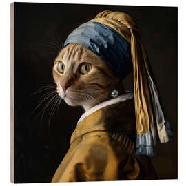 Wood print Cat with a Pearl Earring - Felipe Hora