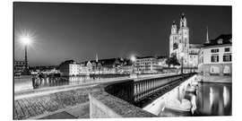 Aluminium print Zurich with the Grossmünster at night - Dieterich Fotografie