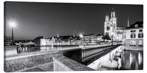 Obraz na płótnie Zurich with the Grossmünster at night