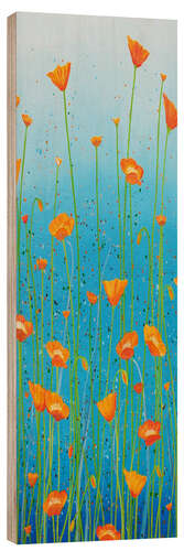 Holzbild Orange Mohnblumen