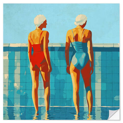 Självhäftande poster Women at the pool