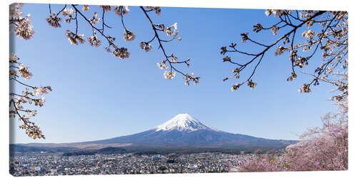 Leinwandbild Panoramablick auf den Fuji bei Kirschblüte