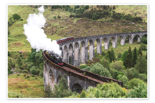 Poster Steam train on the bridge