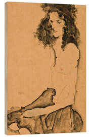 Holzbild Mädchen in Schwarz - Egon Schiele