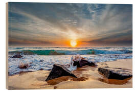 Holzbild Lydgate Beach bei Sonnenaufgang, Kauai, Hawaii