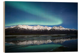 Holzbild Nordlichter über den Chugach-Bergen, Alaska