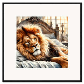 Impression artistique encadrée A lion in my bed