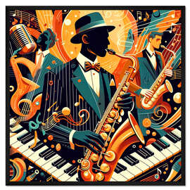 Gerahmter Kunstdruck Abstrakter Saxophonist - nobelart