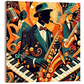 Tableau en bois Abstract saxophonist - nobelart