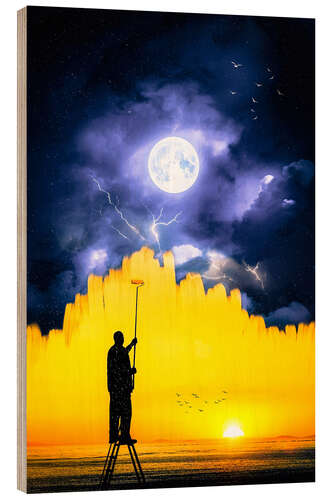 Trätavla Painter who repaints night into day