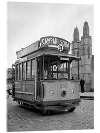 Acrylglasbild Campari-Straßenbahn vor der Waldmann-Statue, Zürich