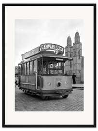 Gerahmter Kunstdruck Campari-Straßenbahn vor der Waldmann-Statue, Zürich