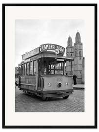 Gerahmter Kunstdruck Campari-Straßenbahn vor der Waldmann-Statue, Zürich