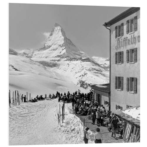 Hartschaumbild Hotel Riffelhaus vor dem Matterhorn, Zermatt, 1956