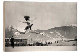 Holzbild Eiskunstläuferin bei den Eiskunstlaufmeisterschaften in Davos, 1947