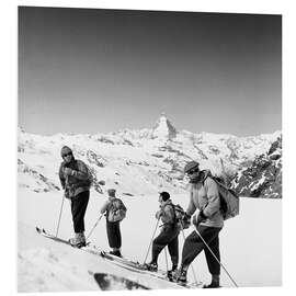 Hartschaumbild Skifahrer am Adlerpass, Schweiz, 1946