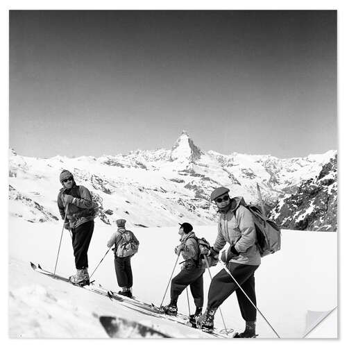 Wandsticker Skifahrer am Adlerpass, Schweiz, 1946