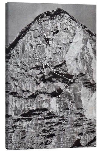 Tableau sur toile Eiger north face, Switzerland, with the route of the first ascent in 1938
