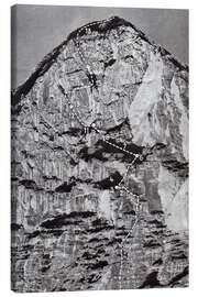 Tableau sur toile Eiger north face, Switzerland, with the route of the first ascent in 1938
