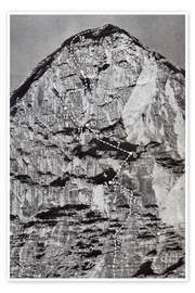 Wandbild Eigernordwand, Schweiz, mit der Route der Erstbesteigung von 1938