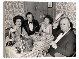 Wood print Alfred Hitchcock with wife and friends, Switzerland, 1967