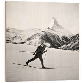 Wood print Swiss military patrol skiing, 1944 - Vintage Ski Collection