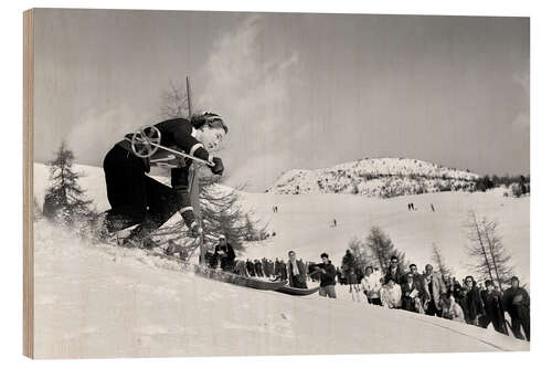 Holzbild Skier Rosmarie Bleuer, 1948 In St. Moritz