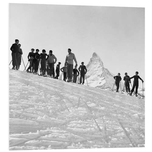 Hartschaumbild Skifahrer vor dem Matterhorn, Schweiz, 1941