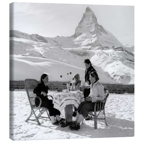 Canvastavla Tea time in front of Matterhorn, Switzerland, 1945