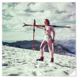 Självhäftande poster Winter Sports Ski Fashion, Switzerland, 1959