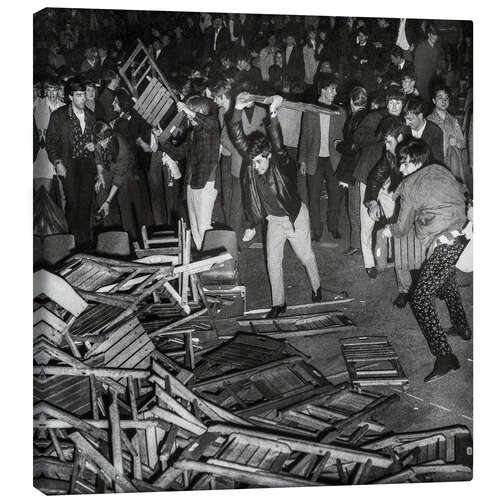 Canvas print Concert-goers demolish the seats at Rolling Stones concert, Zurich, 1967