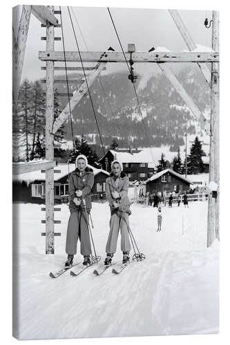 Canvastavla Skiers on ski-lift, Switzerland, 1943