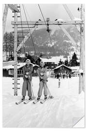 Wandsticker Skifahrer im Skilift, Schweiz, 1943