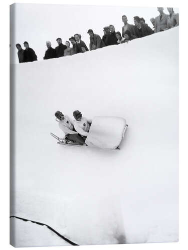 Canvas-taulu Swiss bobsledders in St. Moritz, 1948