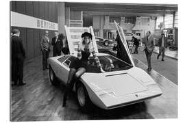 Gallery print A model with Lamborghini Bertone 500 at the Geneva Motor Show, 1971