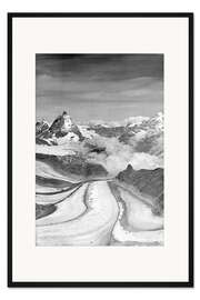 Gerahmter Kunstdruck Luftaufnahme des Gornergletschers und des Matterhorns
