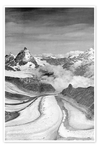 Póster Aerial view of the Gorner Glacier and the Matterhorn