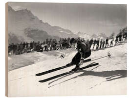 Holzbild Skirennfahrer Karl Molitor in St. Moritz, 1948