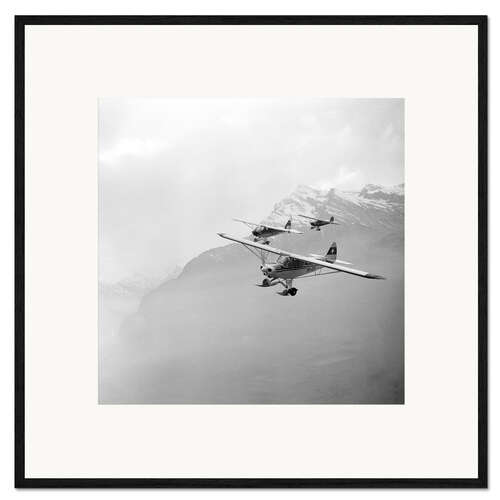 Framed art print Swiss glacier pilots in Piper Super Club aircraft, 1960