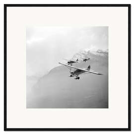 Framed art print Swiss glacier pilots in Piper Super Club aircraft, 1960