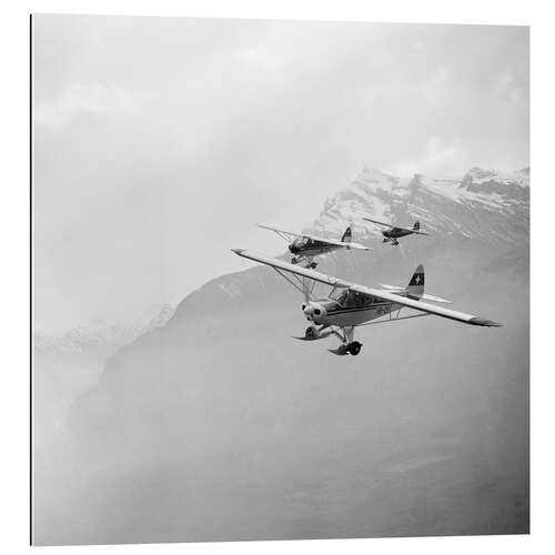 Gallery print Swiss glacier pilots in Piper Super Club aircraft, 1960