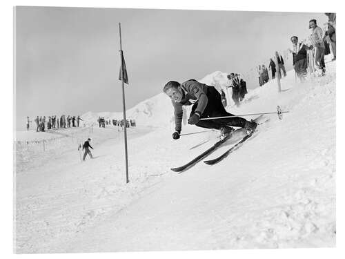 Acrylic print Otto von Allmen skiis towards the target, 1945