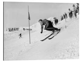 Aluminium print Otto von Allmen skiis towards the target, 1945 - Vintage Ski Collection